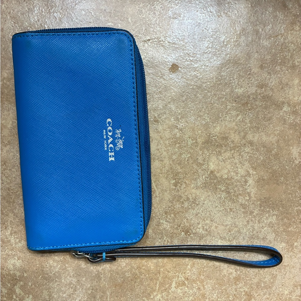 Coach Vibrant Blue Wristlet with Strap